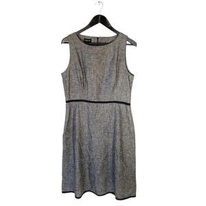 Ronen Chen Grey with Metallic thread Black Band Waist Shift Dress